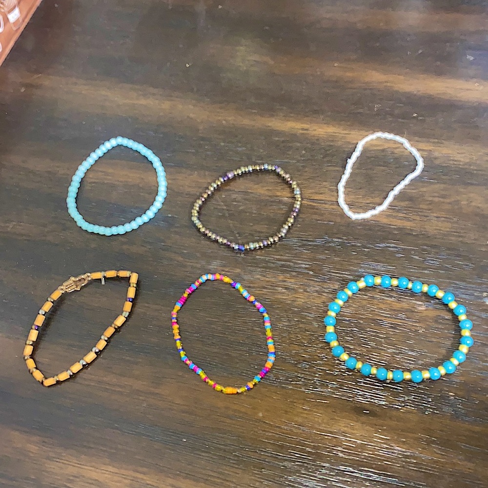 six colorful bracelets
